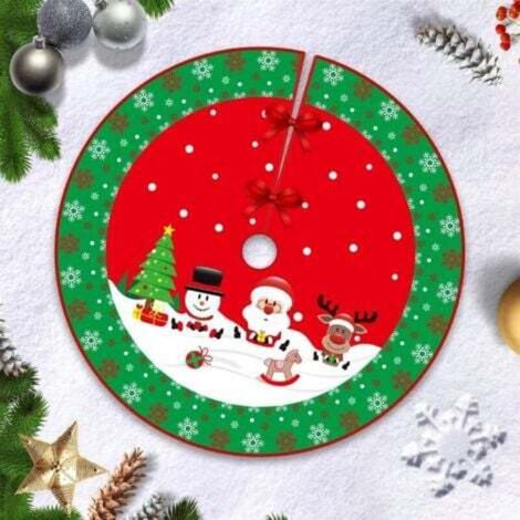 90cm Jupe Sapin de Noël, Couvre Pied Sapin Noel, Arbre De Noel Decoration, Joyeux Noël Jupe d'arbre Tapis pour Sapin pour Noël, Rouge (1/5)