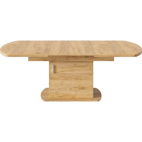 Table à manger ovale extensible avec rangement, L140/200 x P80 x H75 cm, couleur chêne (1/5)