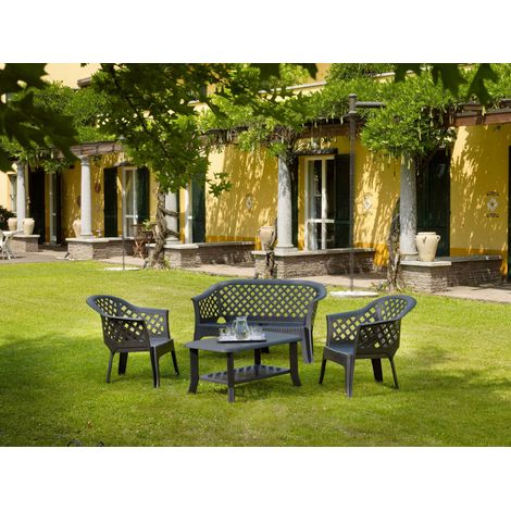 Set giardino 2 sedie 1 panchina 1 tavolino s/cuscino antracite - ipae-progarden (1/6)