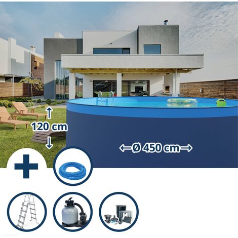Stahlwandpool Set (5-teilig) rund 450x120 cm, Stahl 0,4 mm anthrazit, Folie 0,3 mm blau, Overlap