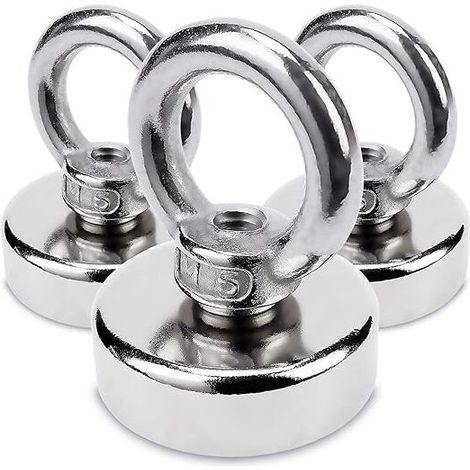 KZQ 3 Stück Neodym-Ösenmagnet Ø25 x H31 mm, sehr starker Magnet im Stahlgehäuse, Tragkraft 20 kg, Magnethaken (1/4)