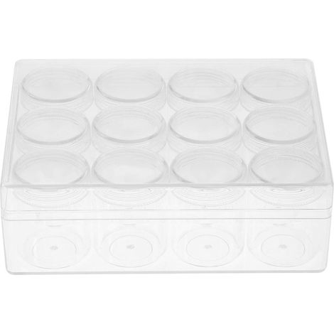 Boîte de Rangement Transparente, boîte de Rangement de Perles de Bijoux rectangulaires Organisateur de boîte de Rangement avec 12 conteneurs de Bouteilles Rondes Petits Pots 20g 15g(20g) (1/5)