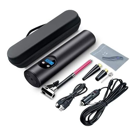 Compresseur à Air Portatif sans Fils ,Mini gonfleur de Pneu Rechargeable, avec lumière LED et écran LCD,pour Pneus de Moto, Voiture, Velo, Anneau de Natation à Billes etc (1/5)