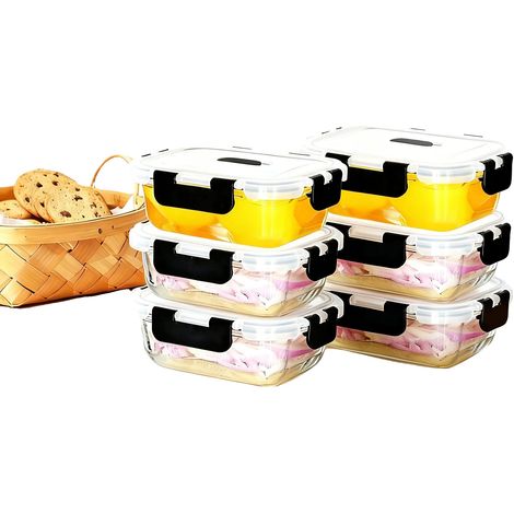 Vorratsdosen für die Essenszubereitung, auslaufsicher, stapelbar, 6 x 370 ml (1/2)