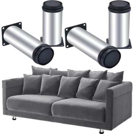 Pieds de meuble - Inox - Lot de 4 - Réglables - Diamètre 5cm - Hauteur 150mm (1/4)