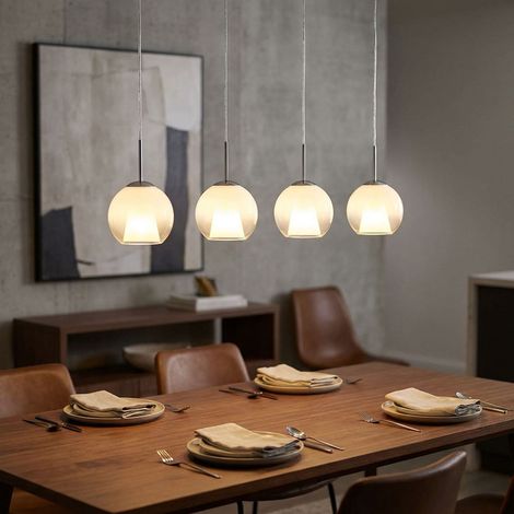 LED Pendellampe Hängeleuchte Wohnzimmerlampe 4 flammig Retro Glaskugel, Metall, 4x 7W 630Lm warmweiß, LxBxH 100x18x120 cm (1/5)
