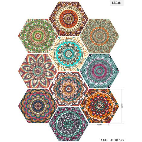 Sticker Mural - 200 mm x 230 mm - Forme Hexagonale - Style Industriel - Pour Sol et Mur - 10 Pièces