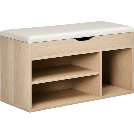 Étagère chaussures rembourrée peu encombrante 2 étagères ouvertes rangement dissimulé bois cuir PU 80x30x45 cm