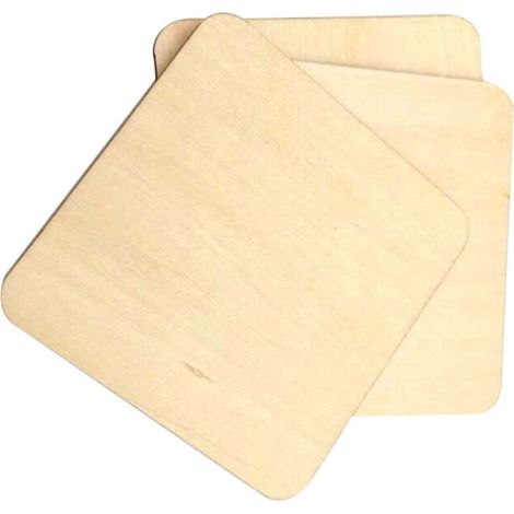 Dessous de Verre Carrés en Bois Naturel 5 cm, Lot de 50 avec Coins Arrondis pour Tasses, Loisirs Créatifs et Décoration (1/5)