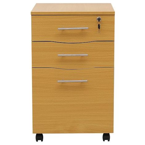 Beech wooden Filing cabinet with 3 drawers - 1 Lockable drawer Filing Cabinet - Short wood Office Storage Cupboard Organiser - Strong and Sturdy Shelving Unit 42cm (w) x 44cm (d) 680mc (h)