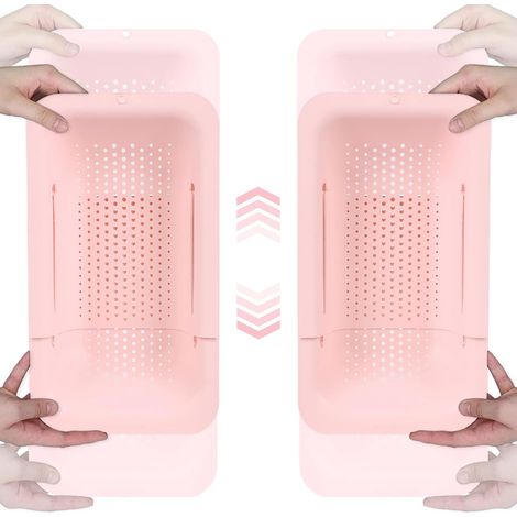 Juego de 2 coladores extensibles azules para fregadero, para lavar frutas/verduras, escurrir pasta – rosa (1/5)