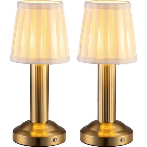 2 lampes de table LED sans fil, avec batterie de 4000 mAh, réglables, vintage, avec abat-jour en tissu, lampe tactile pour chambre à coucher, bar, restaurant (or). (1/5)