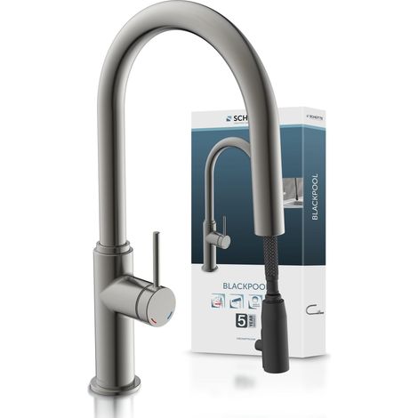 SCHÜTTE Blackpool 79562 rubinetto da cucina con doccetta estraibile, rubinetto da cucina a 360 gradi, miscelatore con miscelatore monocomando, rubinetto per lavello con doccetta estraibile, in grafite (1/5)