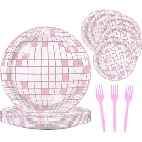 Assiette boule disco jetable pour soirée disco, 18 cm - Assiette boule disco jetable pour soirée disco, 18 cm (1/5)