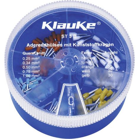 Klauke ST3B Assortiment d'embouts simples 0.25 mm², 0.34 mm², 0.5 mm², 0.75 mm², 1 mm² partiellement isolé bleu clair, (1/2)