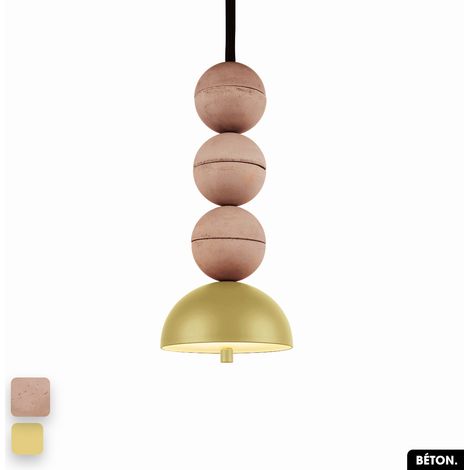 Lampe de suspension en béton - BOSFOR CONCRETE ROSE - CITRON 3 BALLES LED 14W (1/2)