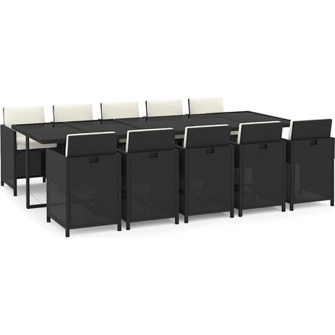 Maison Exclusive - Set da Pranzo da Giardino 11 pz con Cuscini in Polyrattan Nero (1/5)