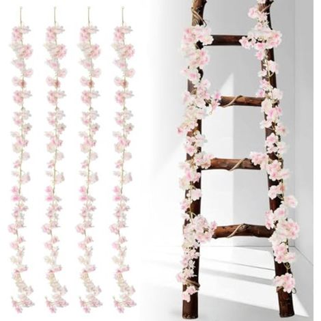 Guirlandes de fleurs artificielles 4 pièces – Branches de fleurs de cerisier 180 cm – Décoration florale pour salon mur escalier mariage et événements (1/5)