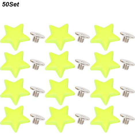 50 jeux de rivets et vis en forme d'étoile, en alliage de zinc, pour la confection de sacs, vêtements, chaussures, ceintures et boutons plats, vert fluorescent 12 mm. (1/5)