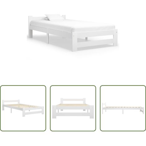 Cadre de lit blanc -  Cadre de lit sans matelas blanc bois de pin massif 90x200 cm (1/5)