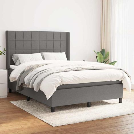 Cama box spring con colchón tela gris oscuro 140x200 cm (1/5)