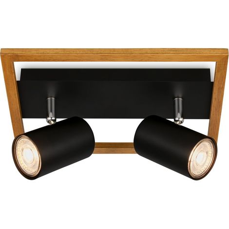 Spotlight, black, with wood, excl. 2xGU10/max. 9W