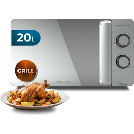 Cecotec Microondas con Grill ProClean 3160 Mirror Wave. 700W, 6 Niveles, Grill 800W, Capacidad 20L, Revestimiento Ready2Clean (1/3)