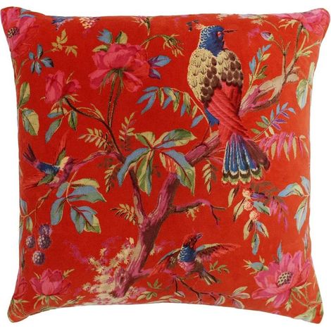 Coussin Carré Cover Orange Colorful Bird Print Machine Velours Tissu Lavable 100% Coton 50 X 50 Cm (20" X 20" Pouces), PARADIS/CC3/ORG (1/5)