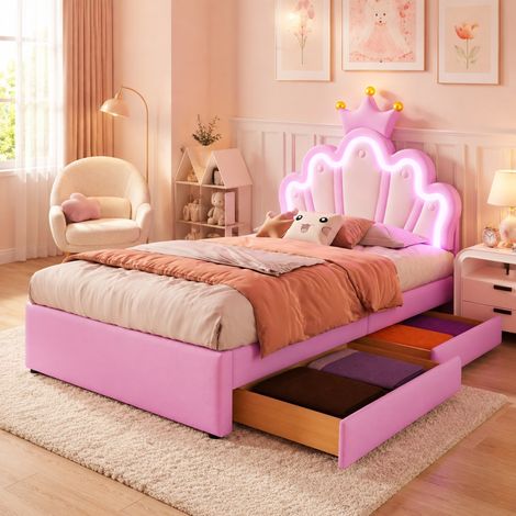 Cama infantil 90x200 cm de PU rosa con almacenaje, sin colchón FloraGrace (1/5)