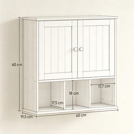 Armoire murale de salle de bain avec 2 portes, étagère réglable, compartiments ouverts, meuble gain de place pour rangement pratique, petite salle de bain et buanderie (1/5)