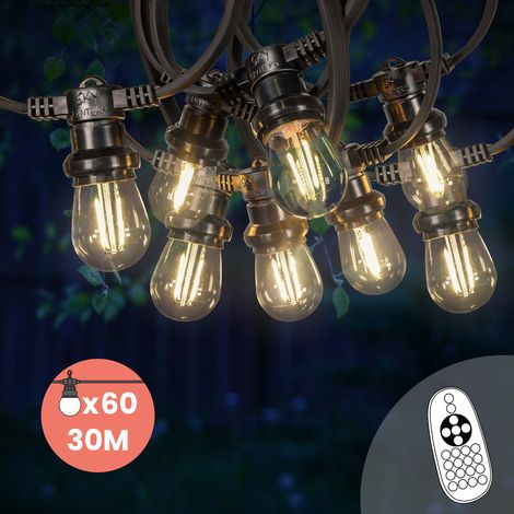 Guirlande Guinguette 30M 60 Bulbes Filament Blanc Chaud avec Variateur de Luminosité et Télécommande - Guirlande Lumineuse Ampoule E27 Transparente à Intensité Variable - Guirlande Guinguette Led (1/5)