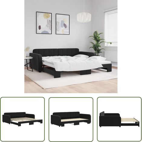 vidaXL Lit de jour avec gigogne sans matelas noir 100x200 cm (1/5)
