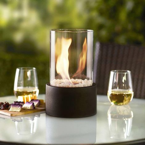Tischfeuerstelle mit Feuerschale, für drinnen und draußen, tragbar, sauber verbrennendes Bioethanol, schwarz (1/5)
