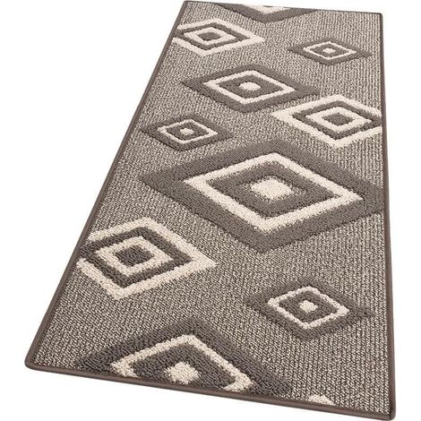 Tappeto Cucina Rombi Tridimensionali 3D Assorbente Morbido Moderno Antiscivolo Beige - 57x230 Cm