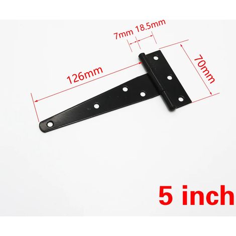 Charnière triangulaire en forme de T (5 pouces) peinte en noir (1 pièce) pour armoire, abri de jardin, porte en bois, portail, quincaillerie (1/5)