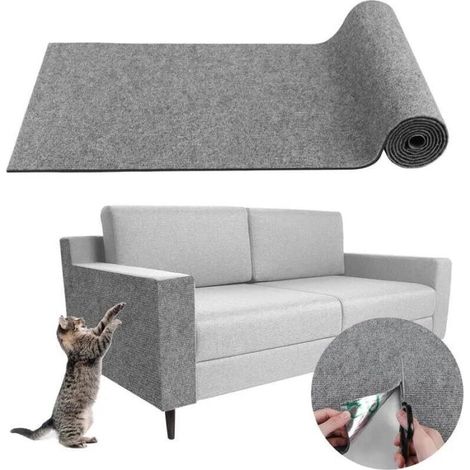 Tapis Griffoir pour Chat Auto-Adhésif 40×200 cm, DIY Trimmable Chats Grattoir, Protège Les Meubles et Les Canapés - Gris clair (1/4)
