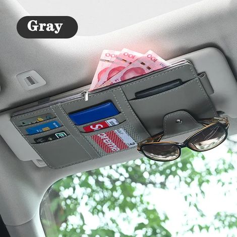(Gris clair) Pare-soleil de voiture, porte-cartes de visite, porte-stylo, organiseur CD/DVD, boîte de rangement, clip pour lunettes de soleil, accessoires de voiture (1/5)