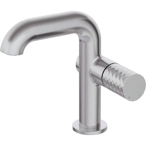 Mitigeur de lavabo en laiton avec bec rectangulaire, finition acier brossé - Hexo
