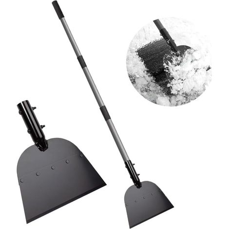 Pala da neve piatta e raschietto per ghiaccio multifunzionale – Manico telescopico da 136 cm – Lama in acciaio rinforzato – Per la rimozione della neve, lo sbrinamento e la sarchiatura