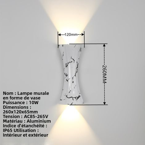 Wandleuchte für Außenbereich, wasserdicht IP65, moderne minimalistische Wandlampe für Garten, Balkon und Flur, dekorative LED-Beleuchtung 10W 4000K neutralweiß, Design Vase Schwarz-Weiß-lsw