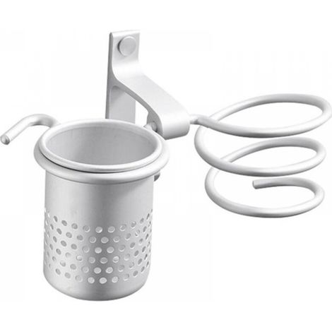 Support mural pour sèche-cheveux en aluminium avec rangement et fixation par vis - Support de téléphone compatible avec les fers à lisser (argent) (1/5)