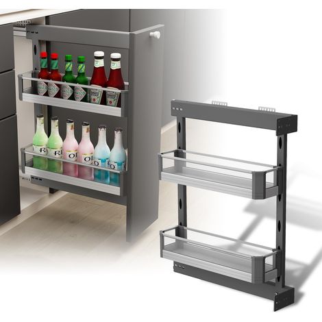 Panier de cuisine extensible pour armoires de 200 mm, 2 niveaux, parois latérales en verre, fermeture douce, montage à gauche/droite (1/5)