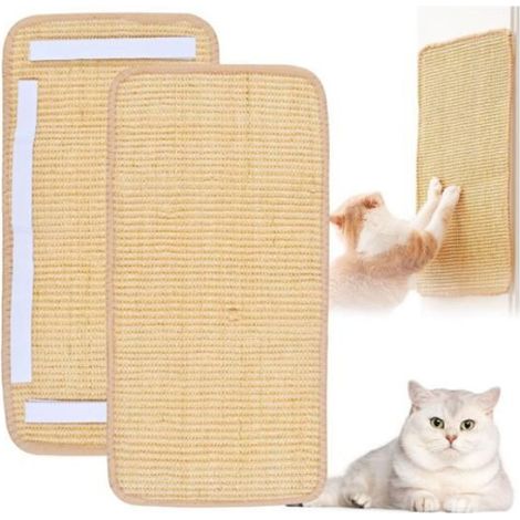 2 Pièces Tapis Griffoir, Sisal Naturel, Dos Antidérapant, Horizontal et Vertical, Protection Meubles pour Chat (1/5)