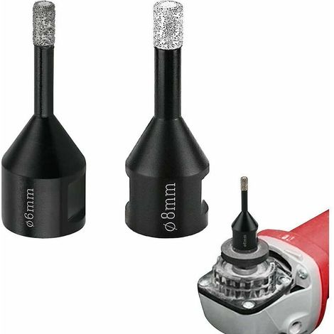 Diamantbohrer, Fliesenbohrer, 2 Stück, 6 mm/8 mm, Bohrer mit M14-Gewinde, vakuumgelötete Bohrer, zum Trockenbohren von Porzellanfliesen, Granit, Marmor, Hartfliesenbohren