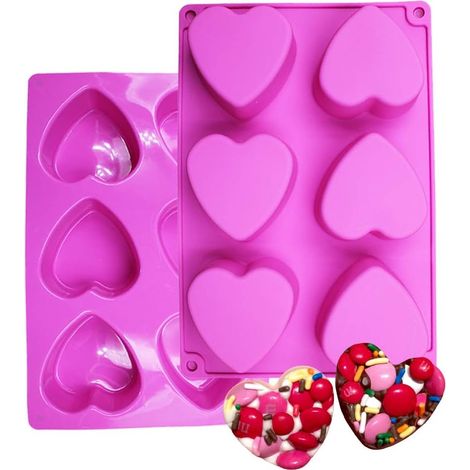 Moule En Silicone Forme De Coeur - 6 Alvéoles - Pour Savon Chocolat Gelée Gâteau - 2 Pièces (1/5)