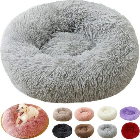 Hundebett Rund Flauschig 100cm Hellgrau – Kuscheliges Donutbett für Hunde & Katzen