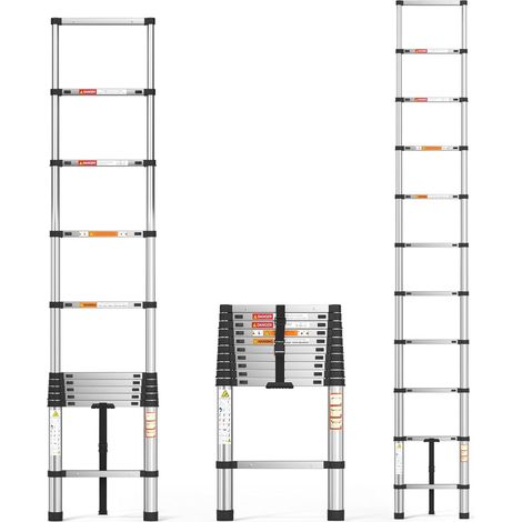 échelle pliante de 3,2 mètres, 10,5 pieds, échelle de grenier rétractable multifonctionnelle, échelle de toit, échelle pliante portable, adaptée à la maison, au jardin, au bureau, antidérapante (1/5)