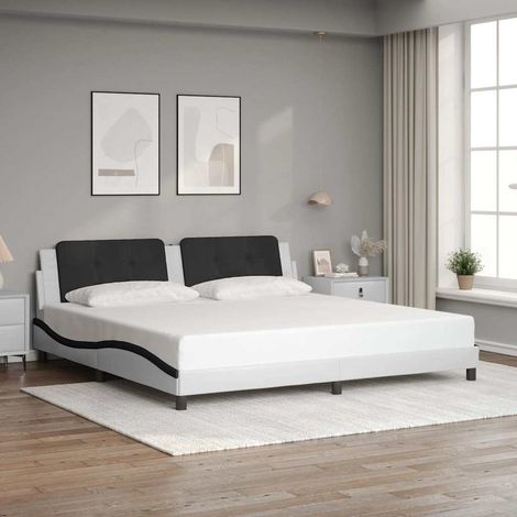 Cadre de lit sans matelas,Structure de lit,Lit Adulte Zadar blanc et noir 200x200 cm similicuir (1/5)