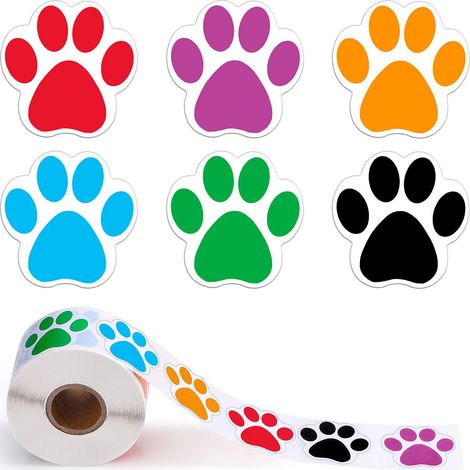 Autocollants en forme de patte de chien - Rouleau de 500 pièces - Étiquettes autocollantes en forme de patte de chien pour réfrigérateur, guitare, voiture, ordinateur portable - Étiquette classique