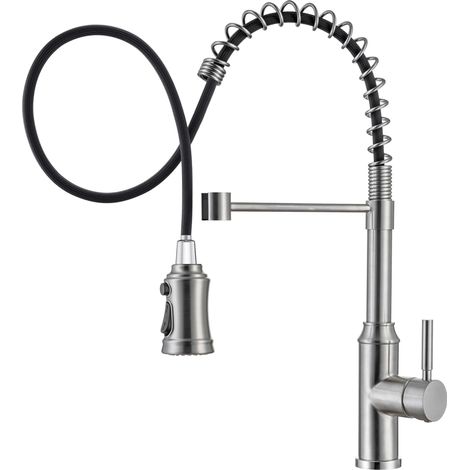 Robinet cuisine avec douche 3 fonctions, Mitigeur cuisine avec douche extractible Ressort en acier inoxydable 304 coulissant, mitigeur rotatif à 360° Robinet de cuisine (Nickel Brossé) (1/5)